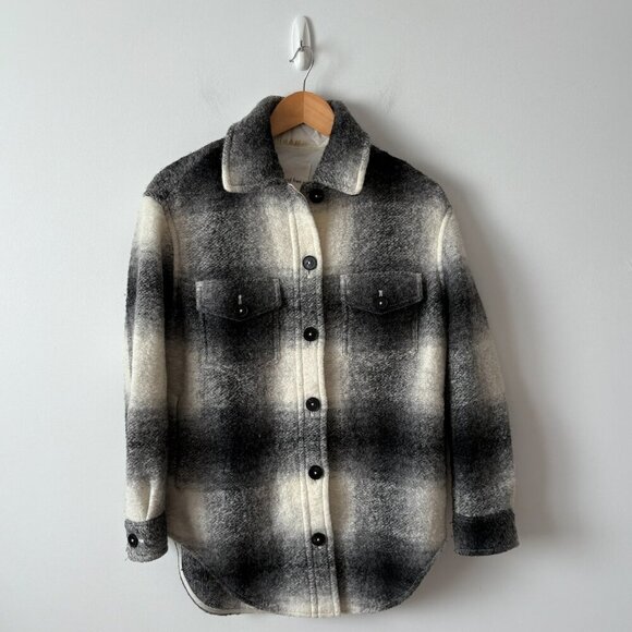 Aritzia Wilfred Free Midi Wool Plaid Ganna Shacket Long Black White Size XS - Picture 4 of 8